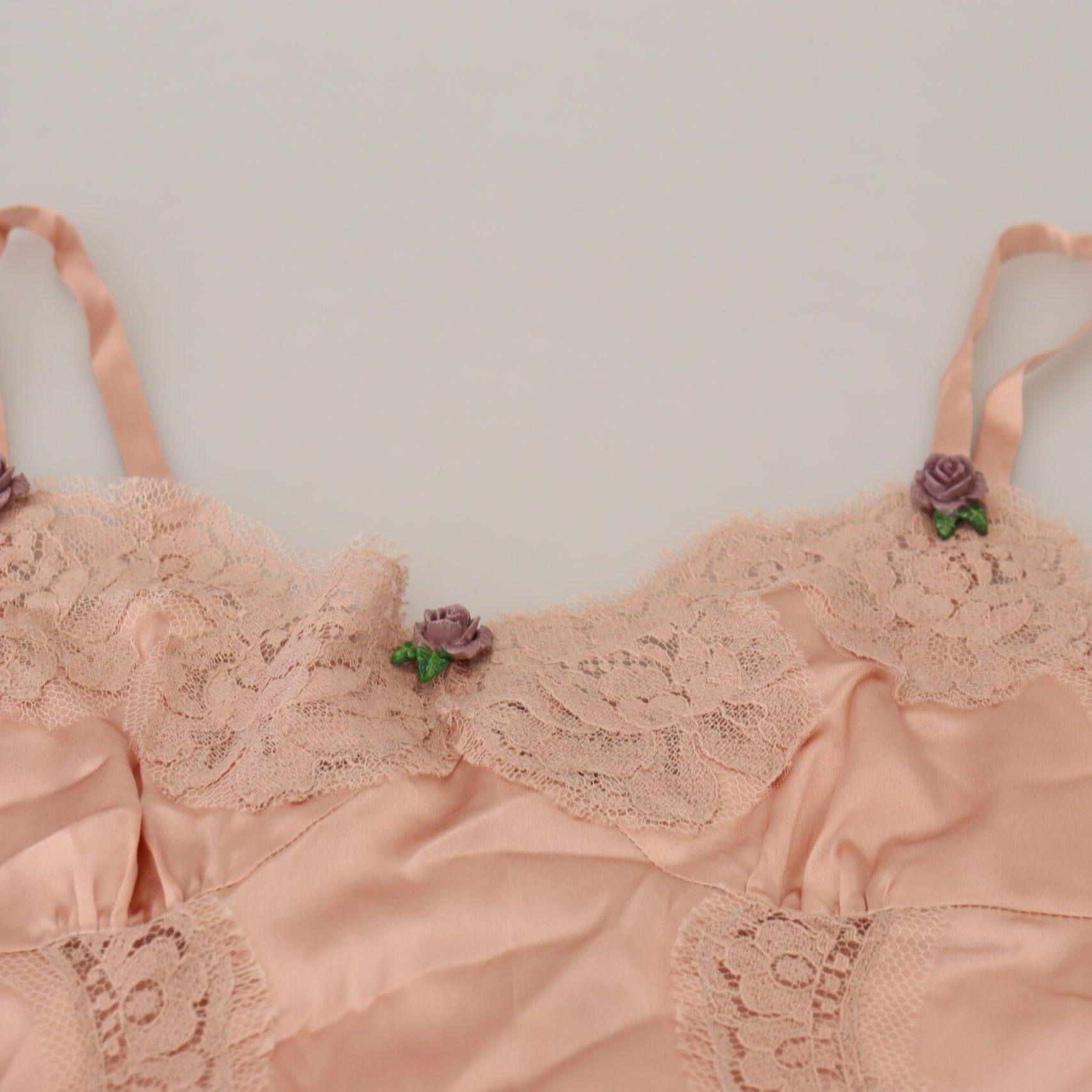 Dolce & Gabbana Pink Satin Lace Roses Tank Top Lingerie
