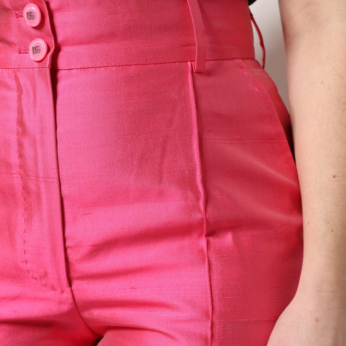 Dolce & Gabbana Pink Silk High Waist Tapered Pants