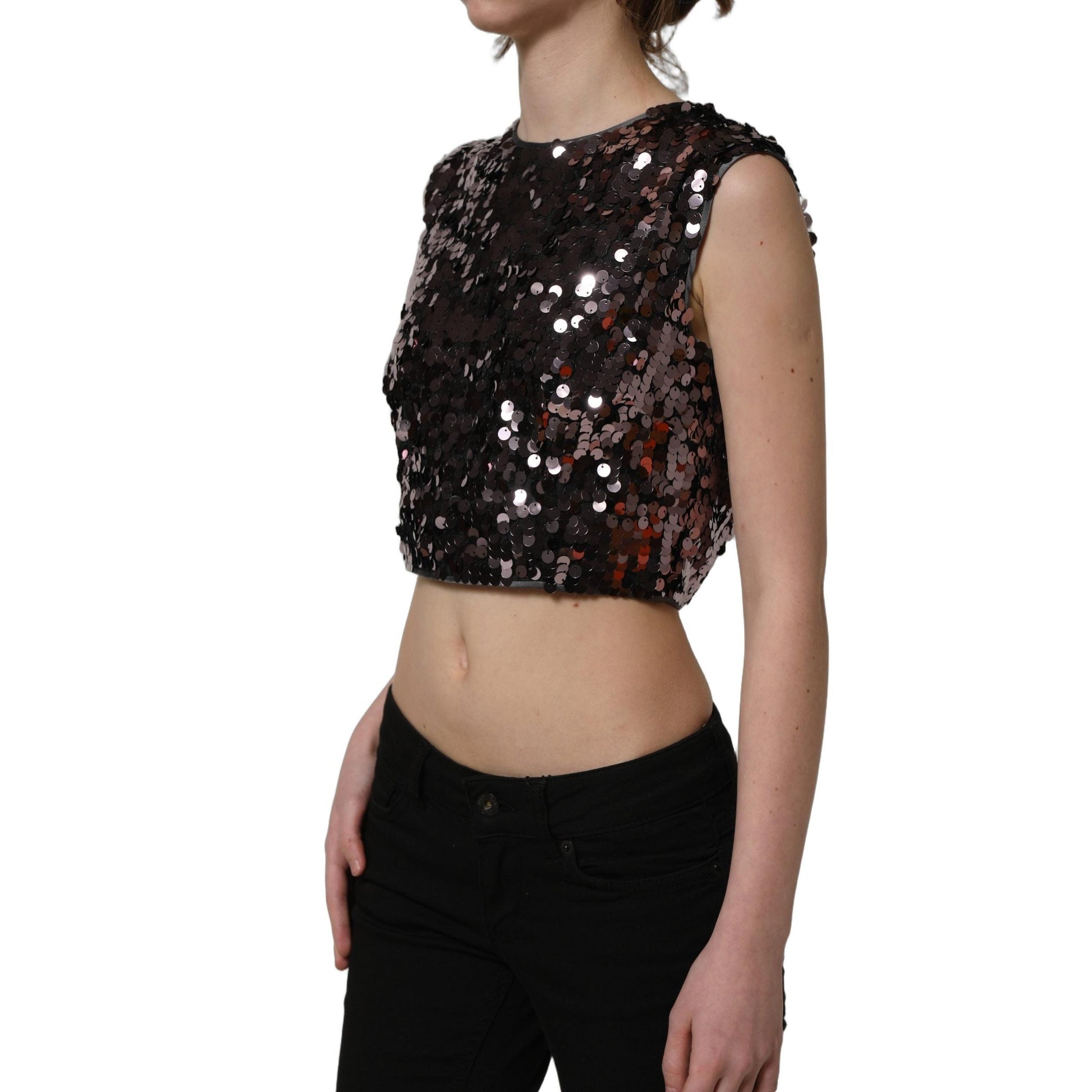 Dolce & Gabbana Purple Sequined Sleeveless Cropped Tank Top
