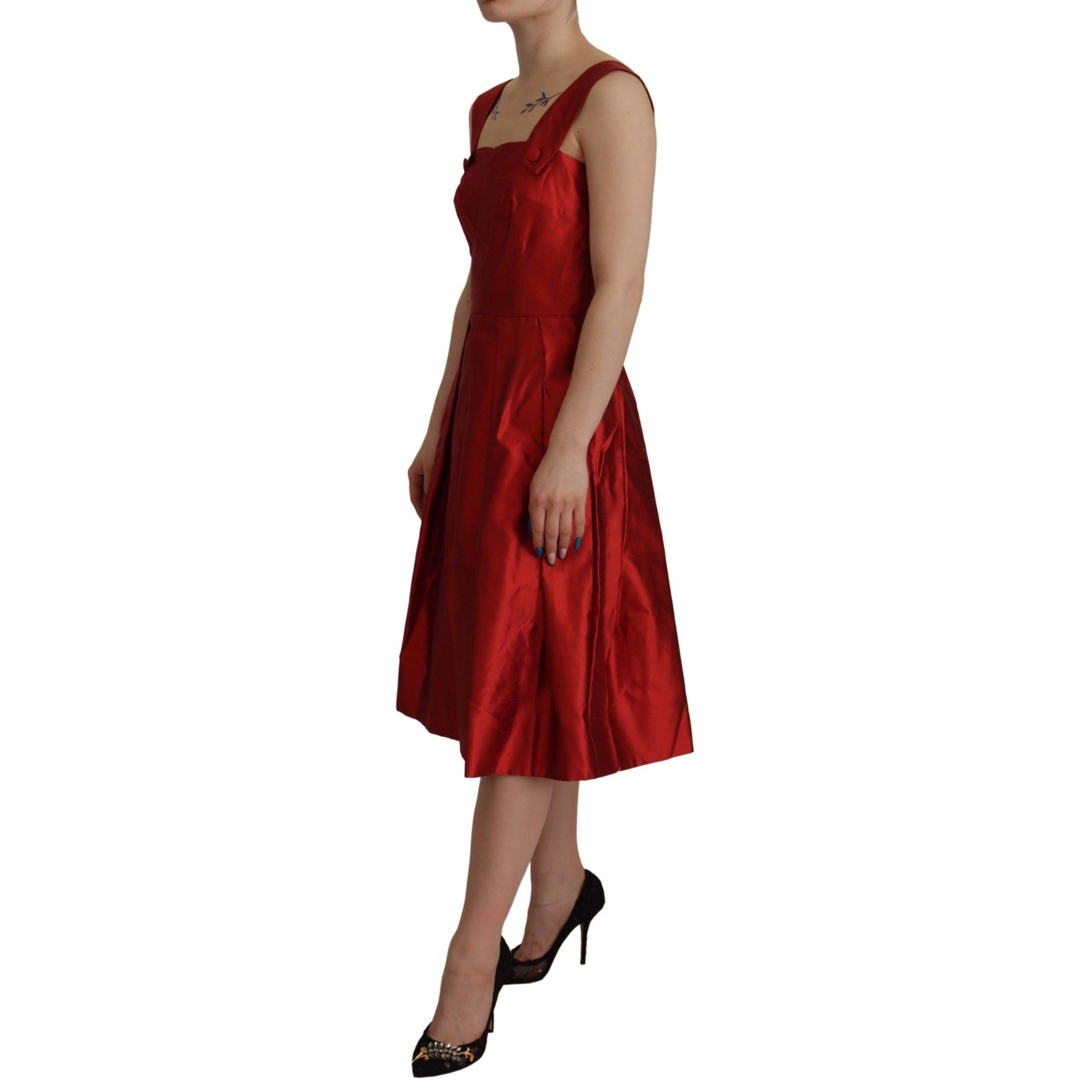 Dolce & Gabbana Red A-line Pleated Satin Silk Dress