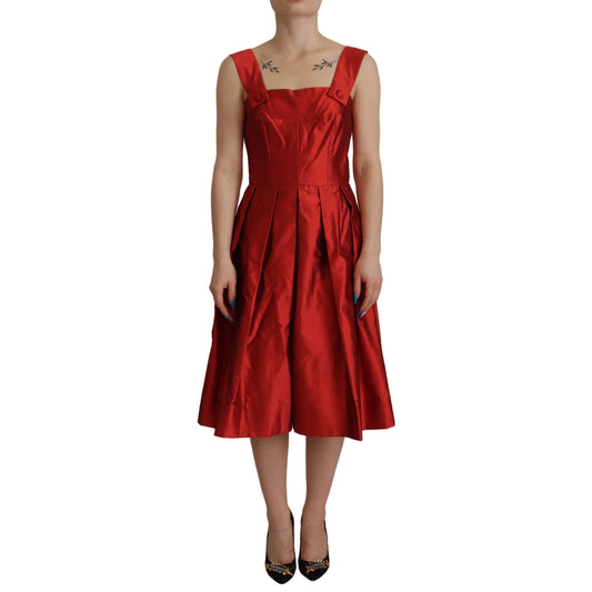 Dolce & Gabbana Red A-line Pleated Satin Silk Dress
