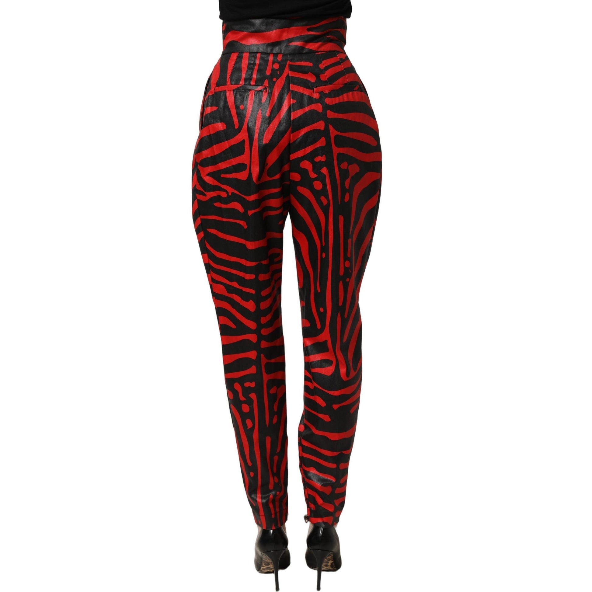 Dolce & Gabbana Red Black Zebra Print Cotton HighWaist Pants
