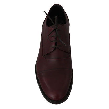 Dolce & Gabbana Red Bordeaux Leather Derby Formal Shoes
