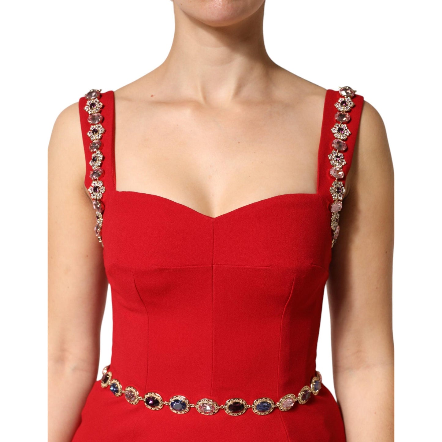 Dolce & Gabbana Red Embellished Sheath Mermaid Gown Dress
