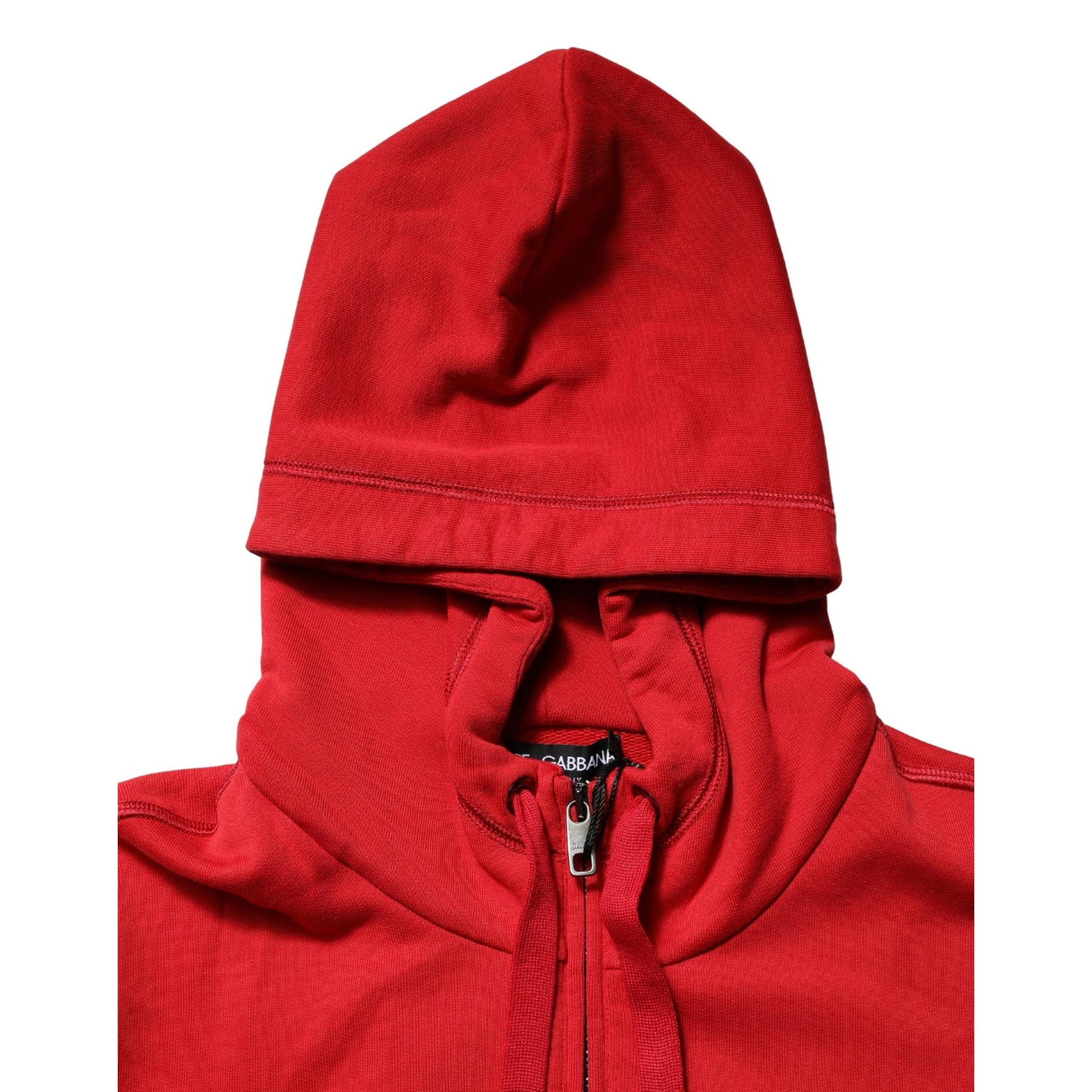 Dolce & Gabbana Red Embroidered Logo Hooded Full Zip Sweater