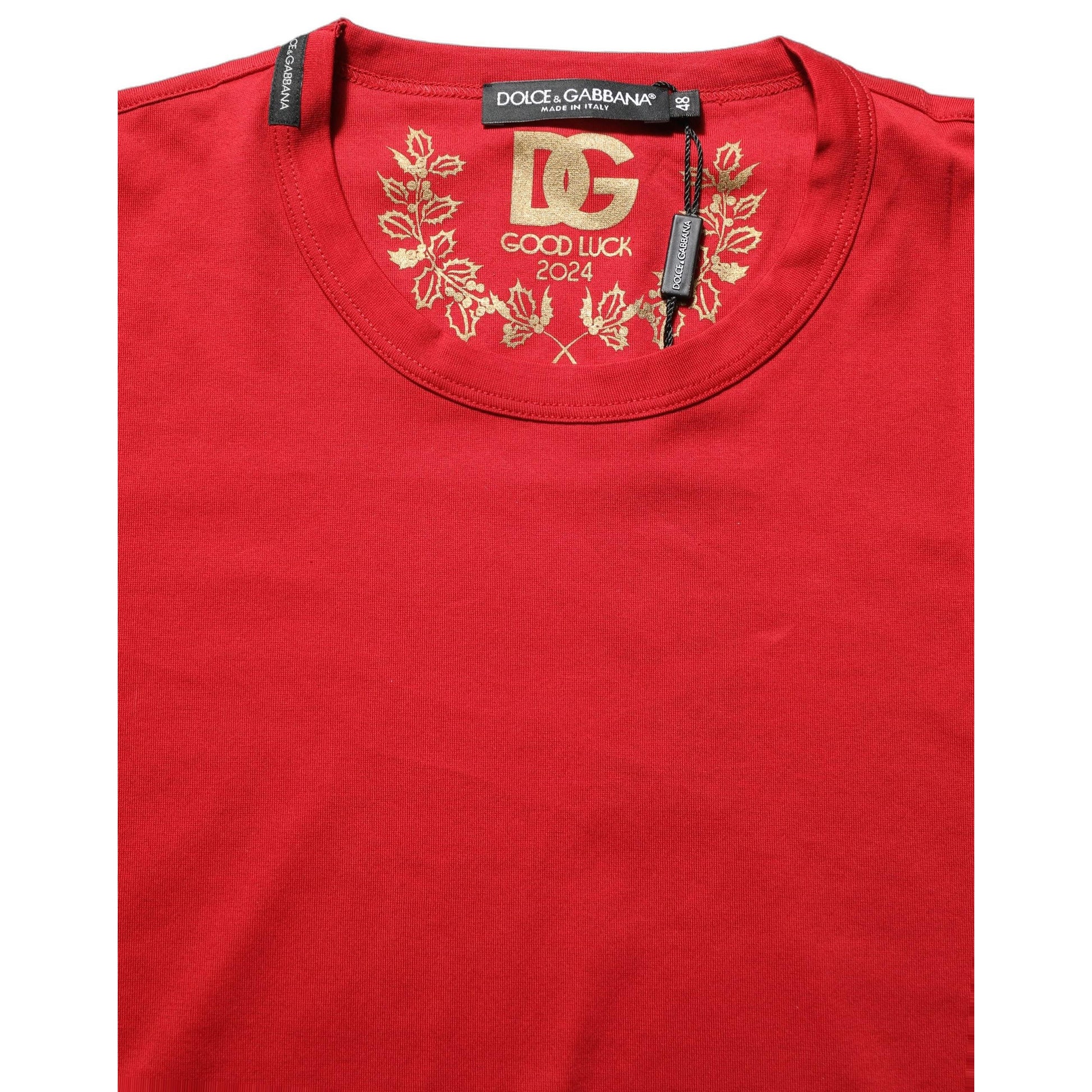 Dolce & Gabbana Red Goodluck 2023 Cotton Crew Neck T-shirt