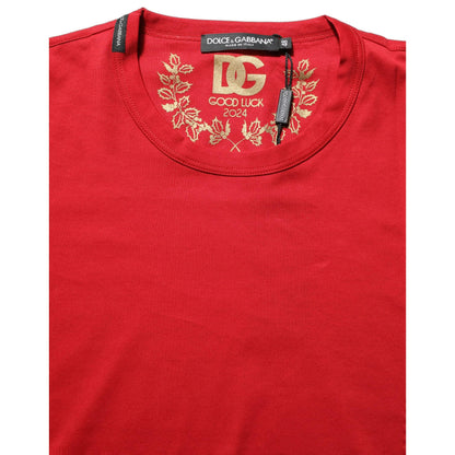Dolce & Gabbana Red Goodluck 2023 Cotton Crew Neck T-shirt