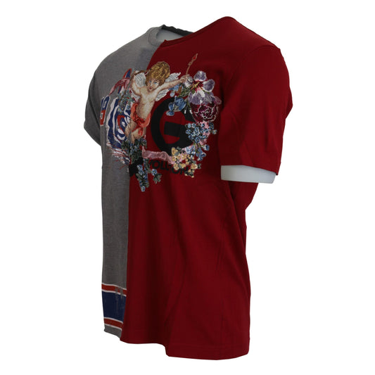 Dolce & Gabbana Red Gray Two Model DG Angel Crewneck T-shirt
