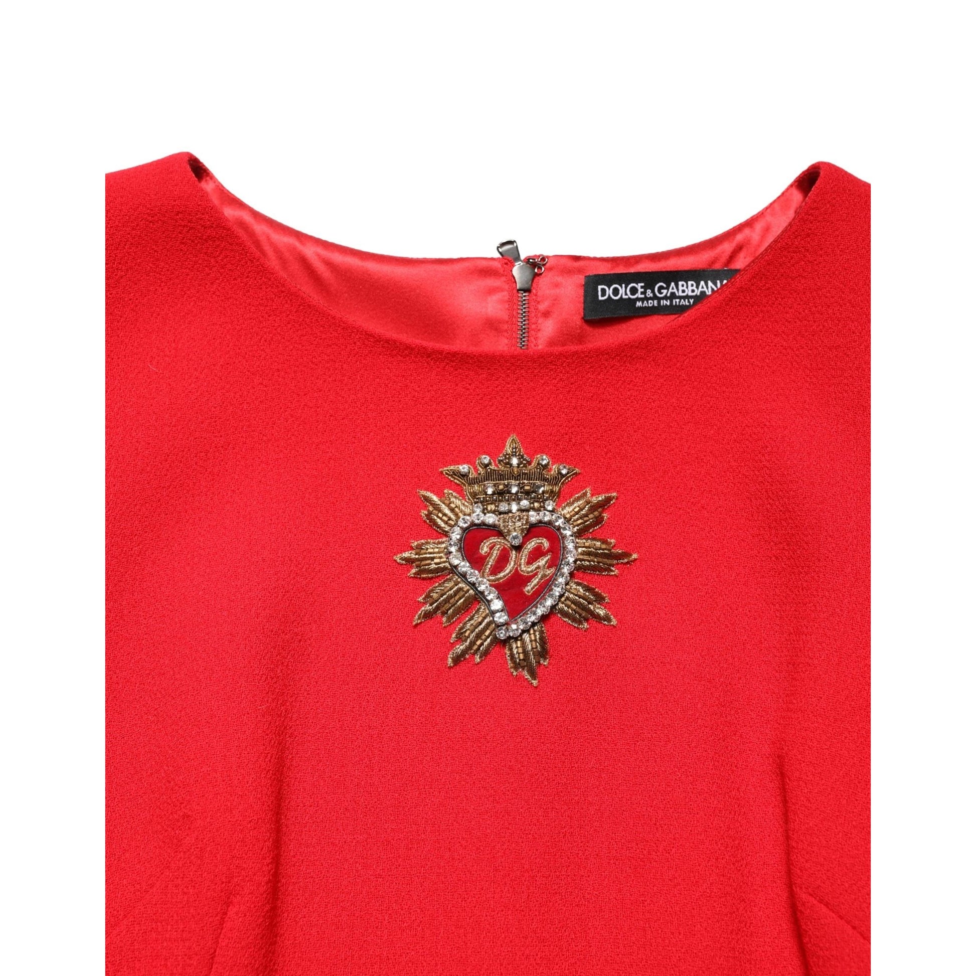 Dolce & Gabbana Red Heart Emmbellished Wool Mini Dress