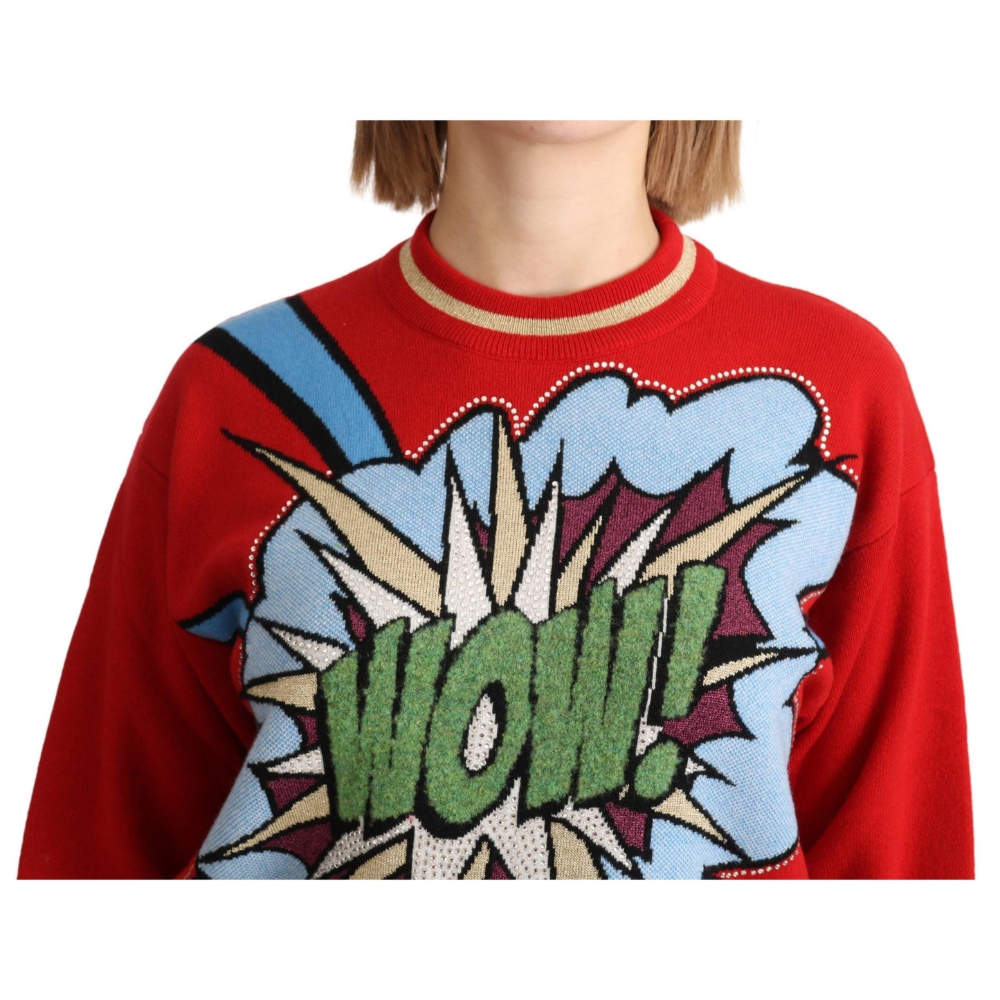 Dolce & Gabbana Red Knitted Cashmere Cartoon Top Sweater