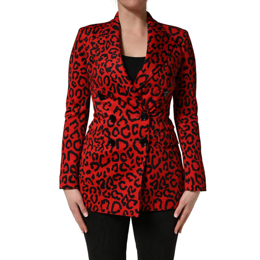 Dolce & Gabbana Red Leopard Double Breasted Coat Jacket