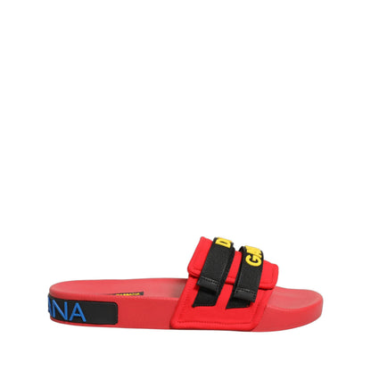 Dolce & Gabbana Red Neoprene Slides Flats Beachwear Shoes