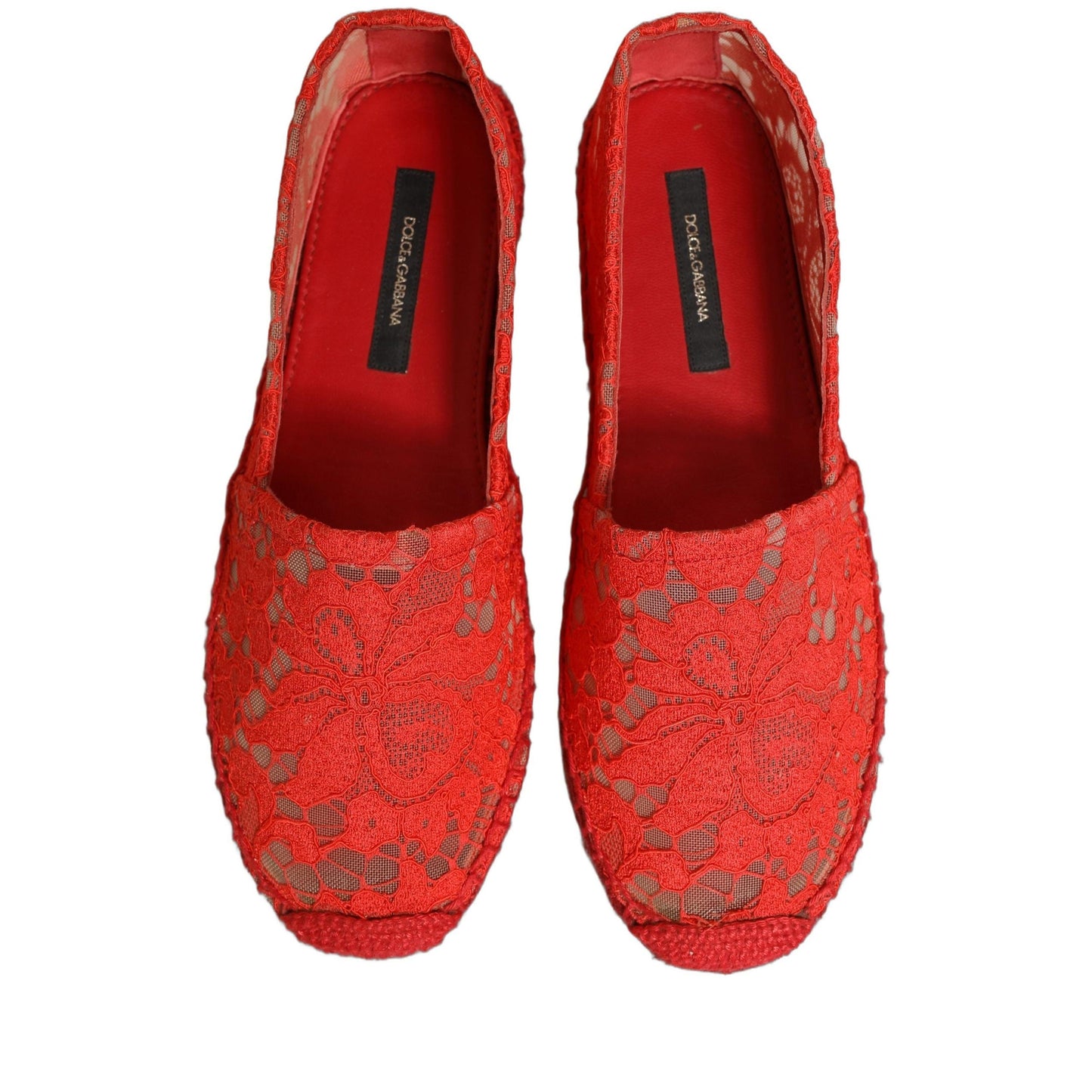 Dolce & Gabbana Red Taormina Lace Espadrille Flats Shoes
