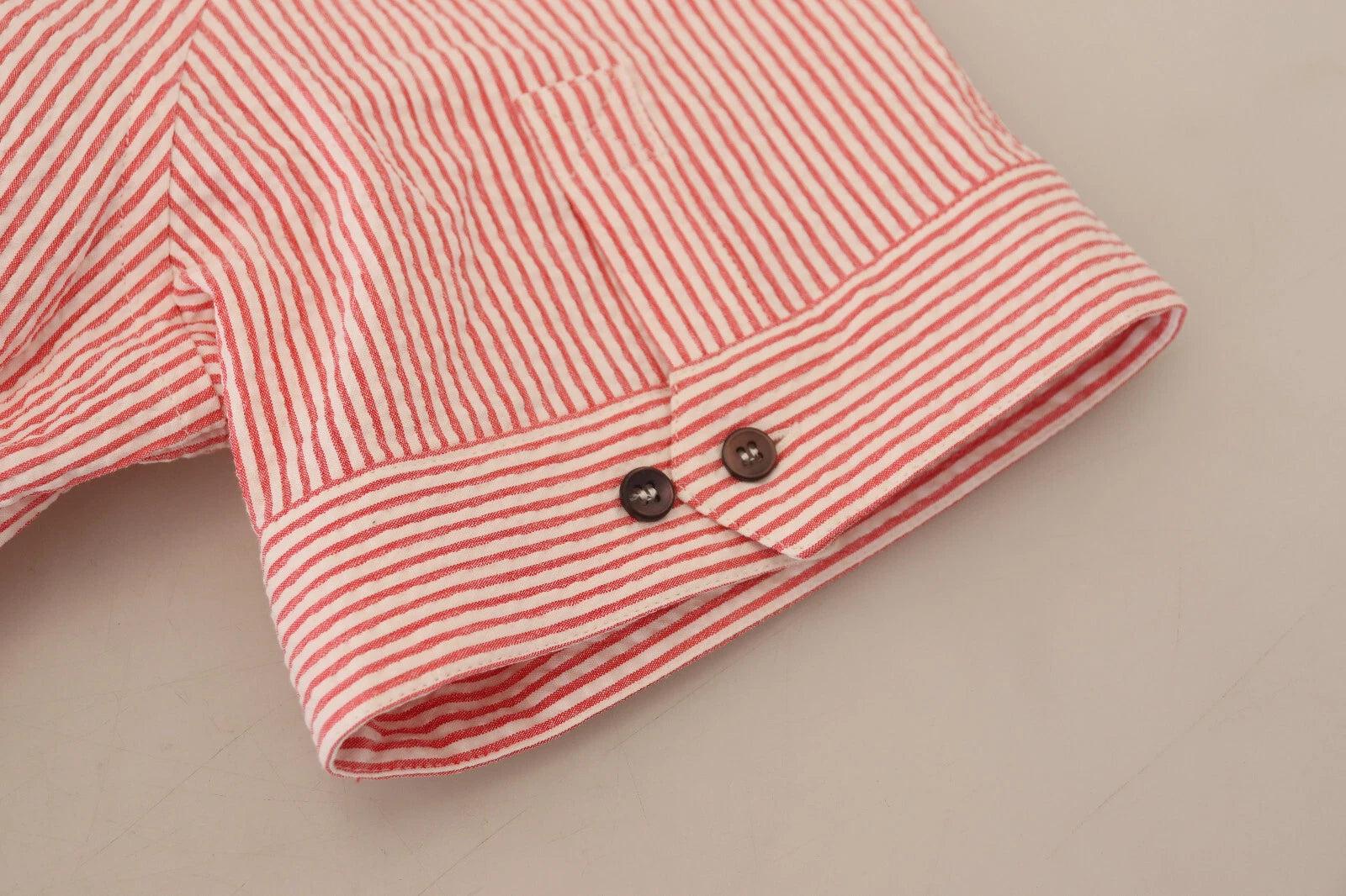 Dolce & Gabbana Red White Striped Cotton Short Sleeve Shirt