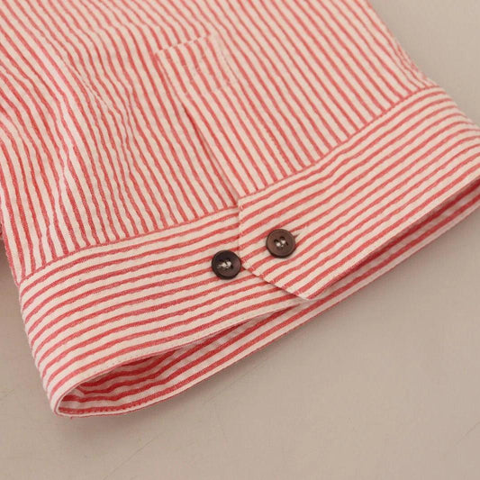 Dolce & Gabbana Red White Striped Cotton Short Sleeve Shirt