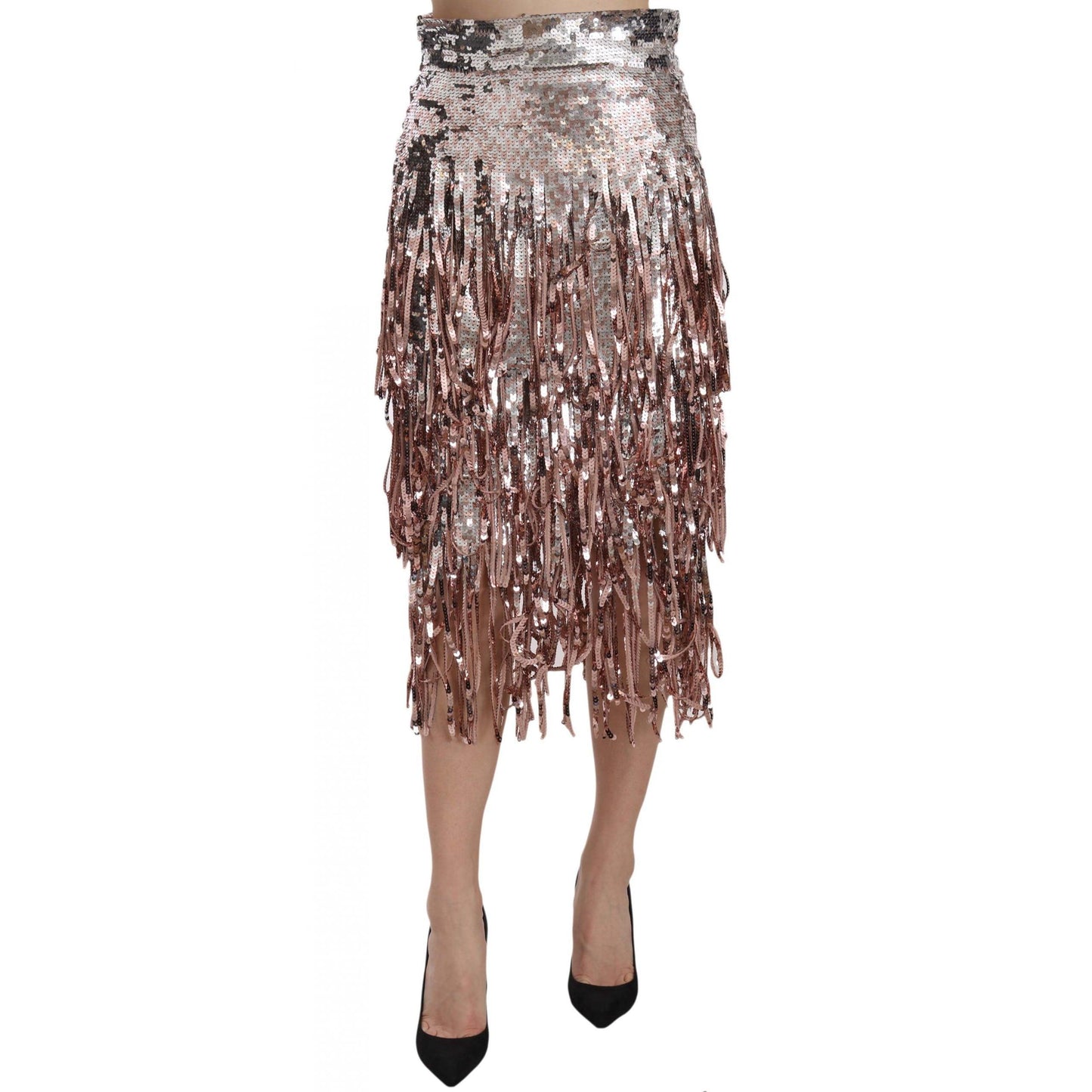 Dolce & Gabbana Sequin Embellished Fringe Midi Pencil Skirt