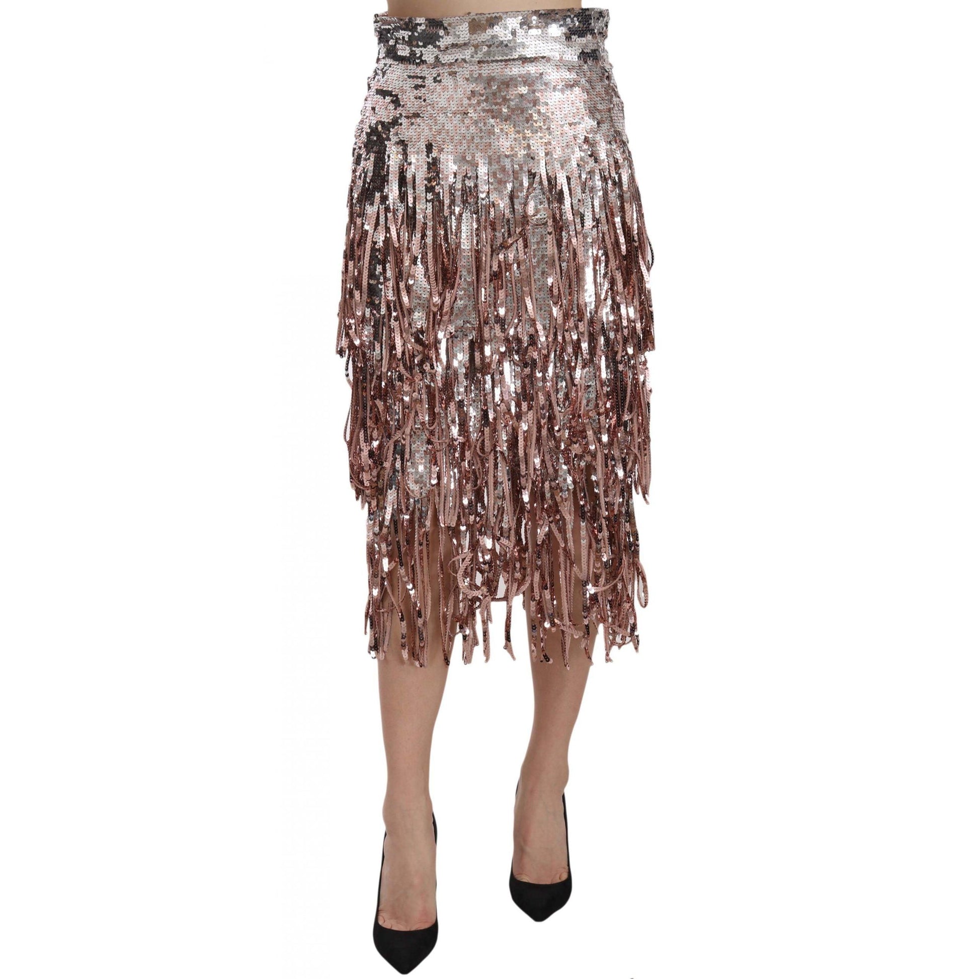 Dolce & Gabbana Sequin Embellished Fringe Midi Pencil Skirt