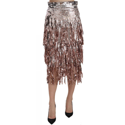 Dolce & Gabbana Sequin Embellished Fringe Midi Pencil Skirt
