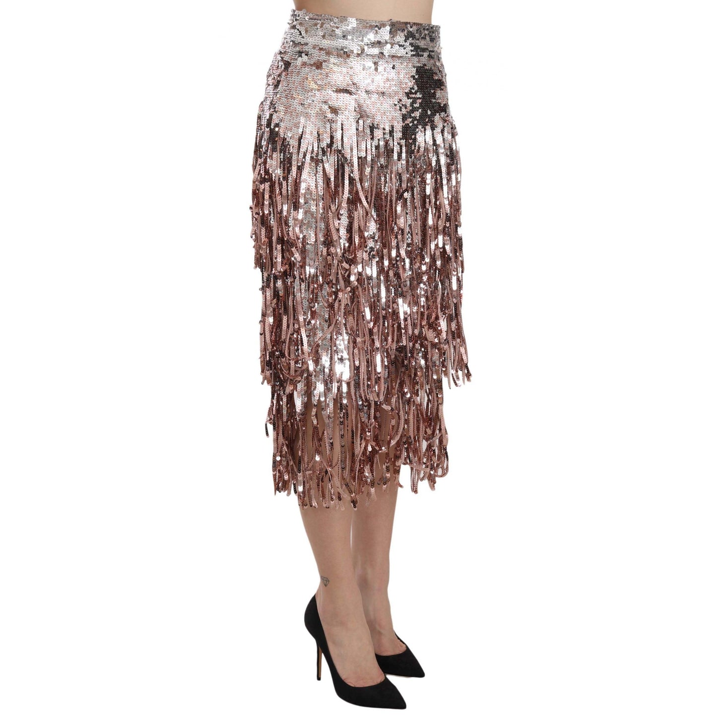 Dolce & Gabbana Sequin Embellished Fringe Midi Pencil Skirt