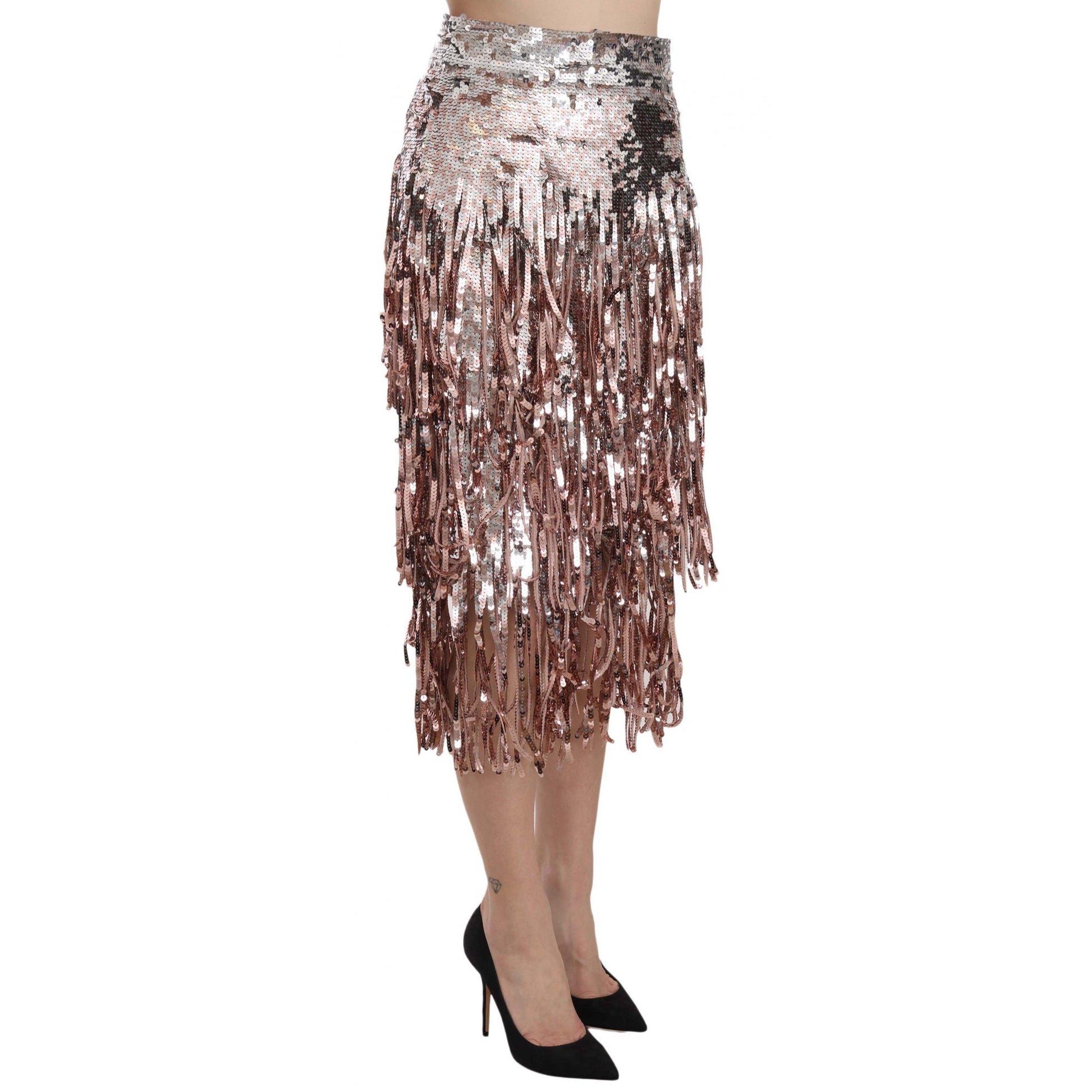 Dolce & Gabbana Sequin Embellished Fringe Midi Pencil Skirt