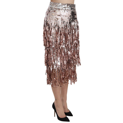Dolce & Gabbana Sequin Embellished Fringe Midi Pencil Skirt