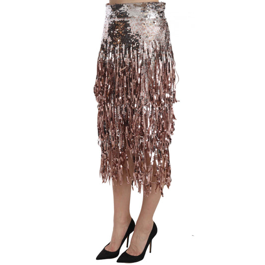 Dolce & Gabbana Sequin Embellished Fringe Midi Pencil Skirt