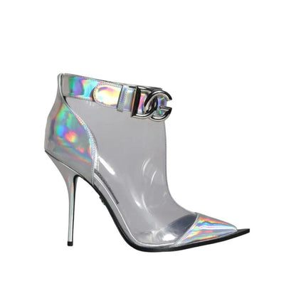 Dolce & Gabbana Silver Iridescent PVC Pointed Short Boots Shoes
