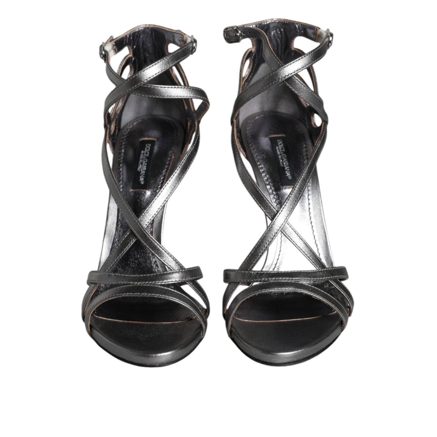 Dolce & Gabbana Silver Keira Leather Heels Sandals Shoes
