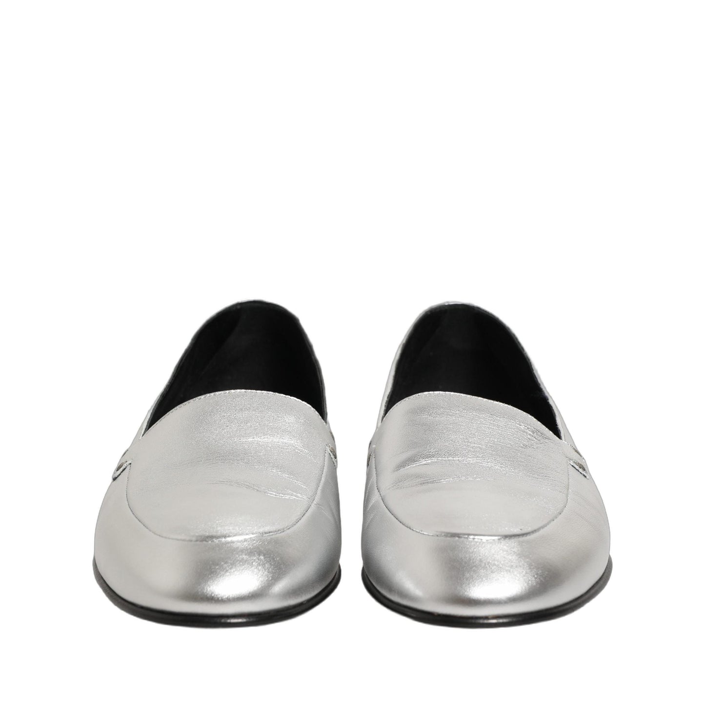 Dolce & Gabbana Silver Leather DG Logo Slip On Loafers Shoes