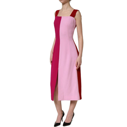 Dolce & Gabbana Two Tone Pink Wool Sleeveless Midi Dress