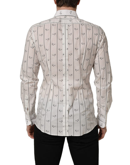 Dolce & Gabbana White Bee Print Cotton GOLD Fit Dress Shirt