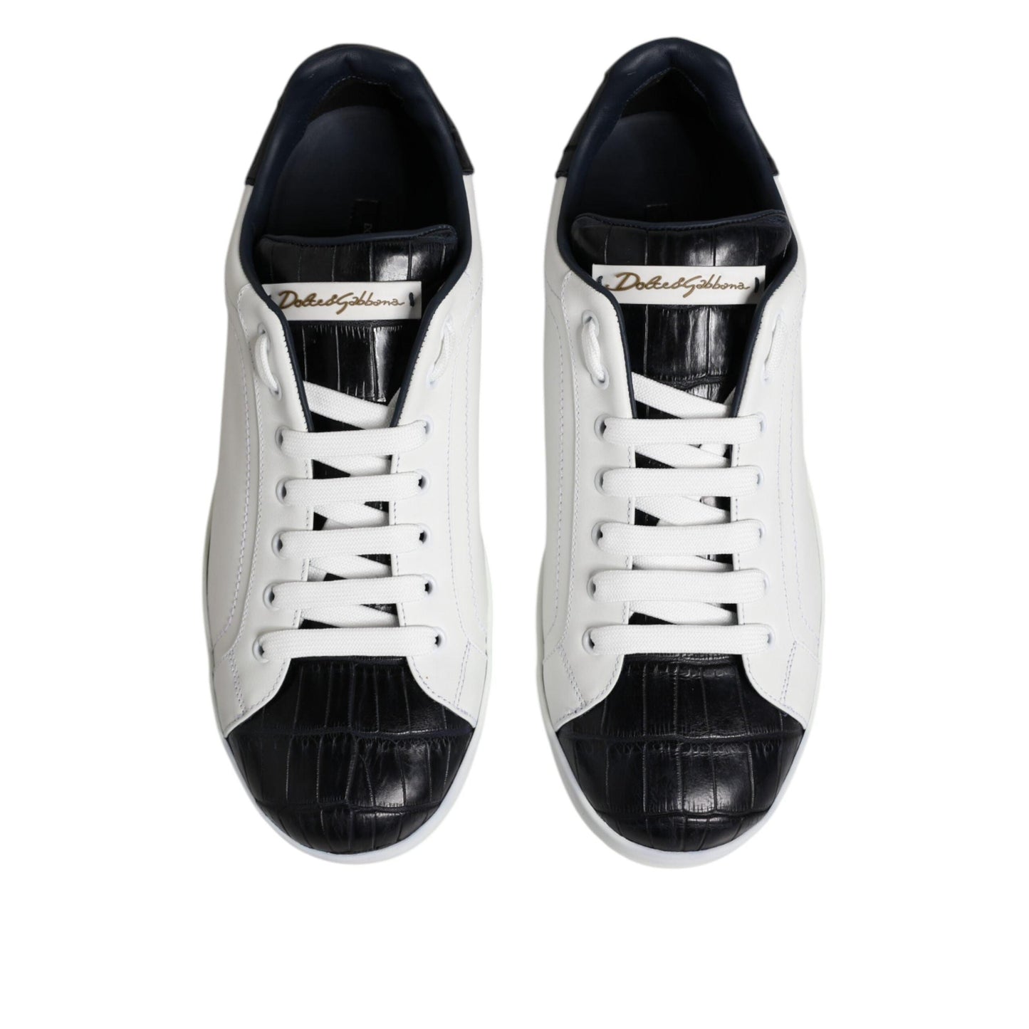 Dolce & Gabbana White Black Leather Portofino Sneaker Shoes