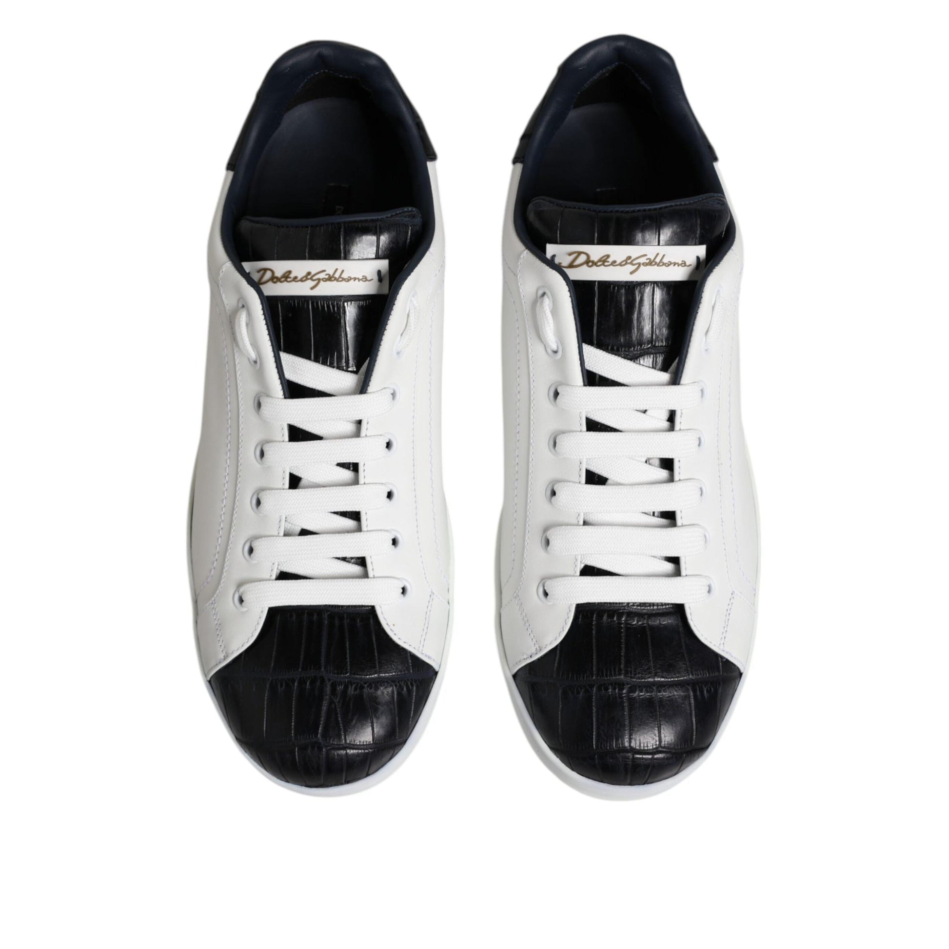 Dolce & Gabbana White Black Leather Portofino Sneaker Shoes