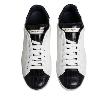 Dolce & Gabbana White Black Leather Portofino Sneaker Shoes