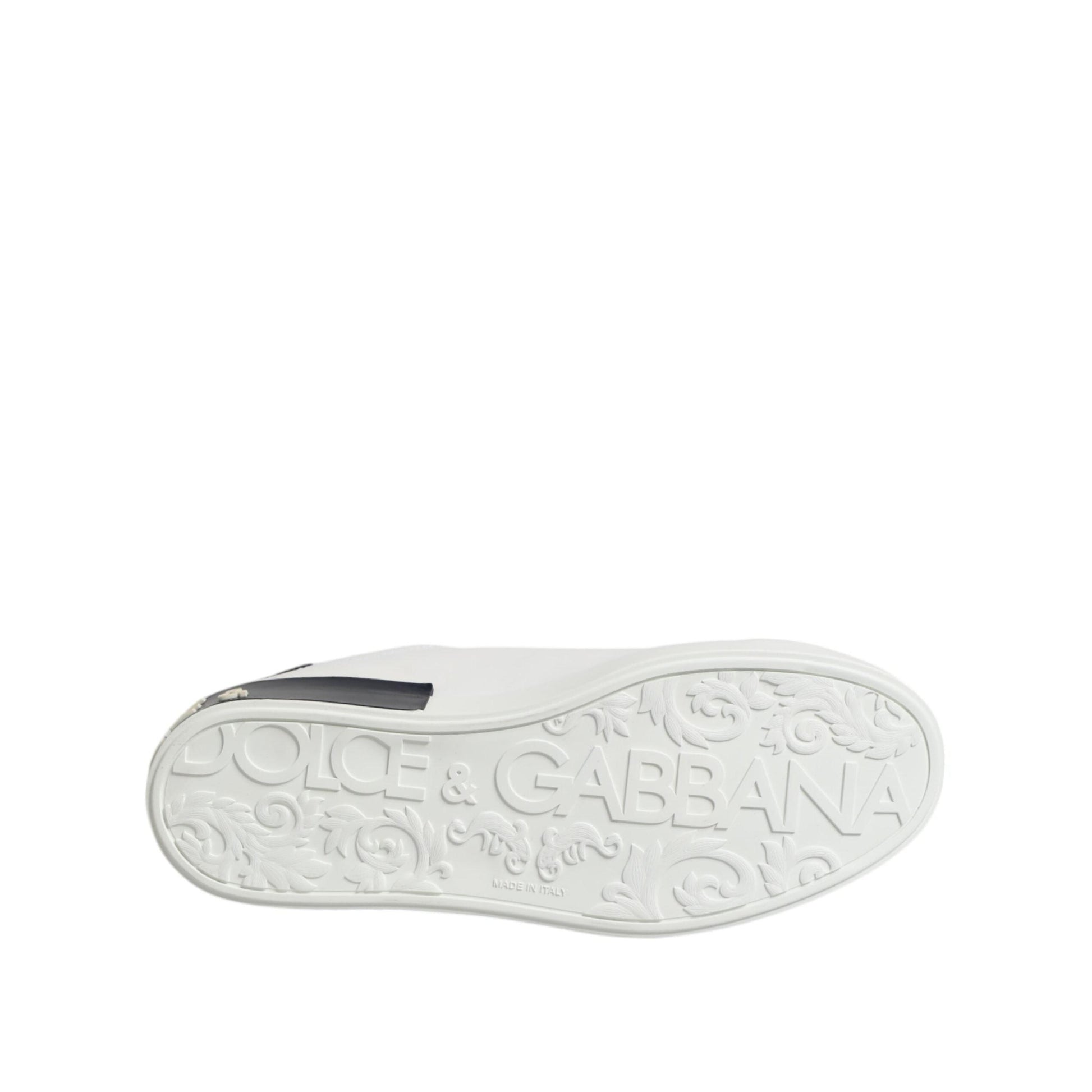 Dolce & Gabbana White Black Leather Portofino Sneaker Shoes