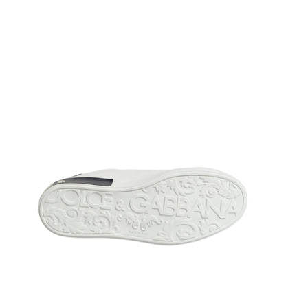 Dolce & Gabbana White Black Leather Portofino Sneaker Shoes