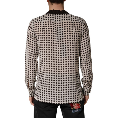 Dolce & Gabbana White Black Polka Dot Silk Men Casual Shirt