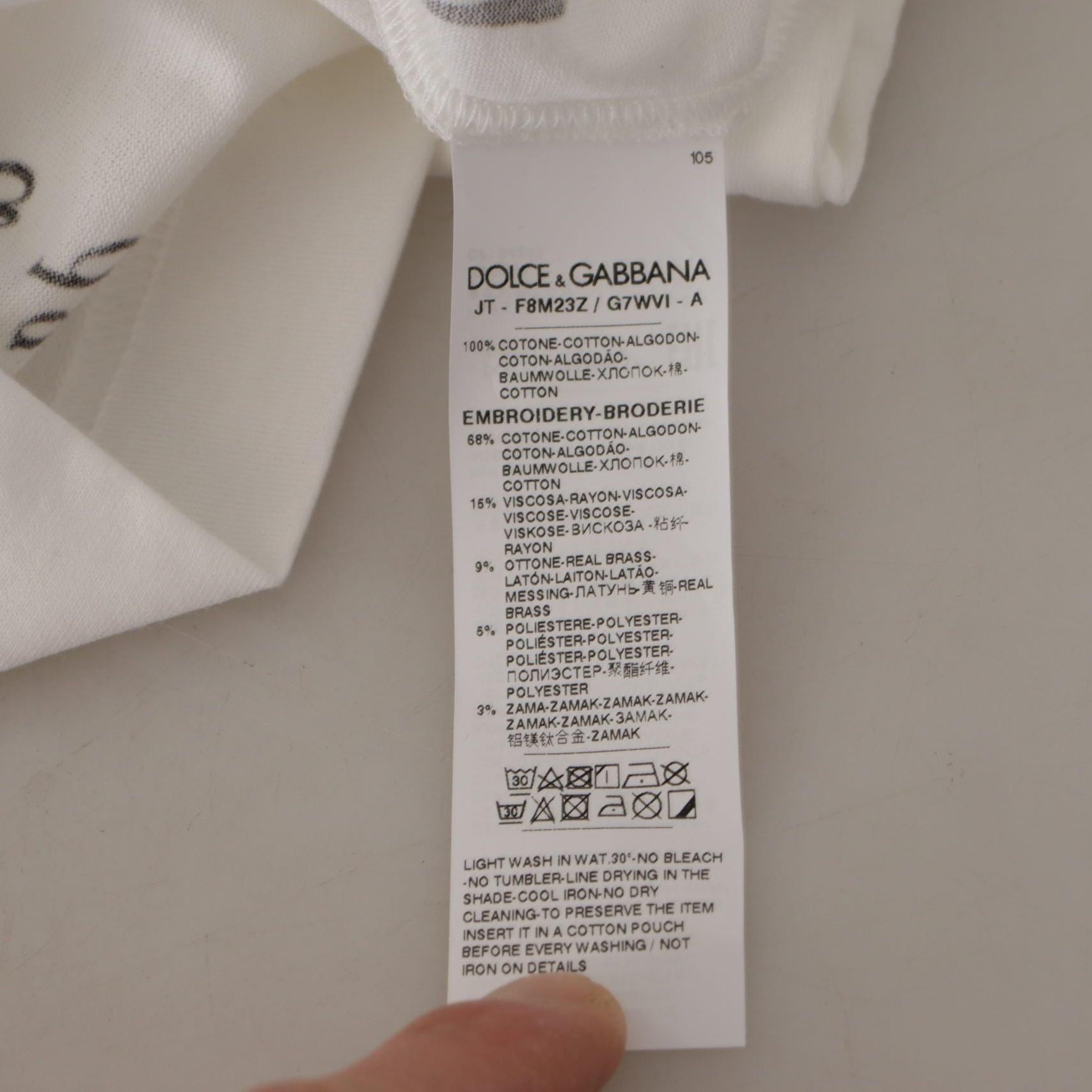 Dolce & Gabbana White Black Roses Crewneck Cotton T-shirt