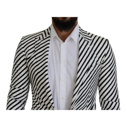 Dolce & Gabbana White Black Striped Slim Fit Jacket Blazer