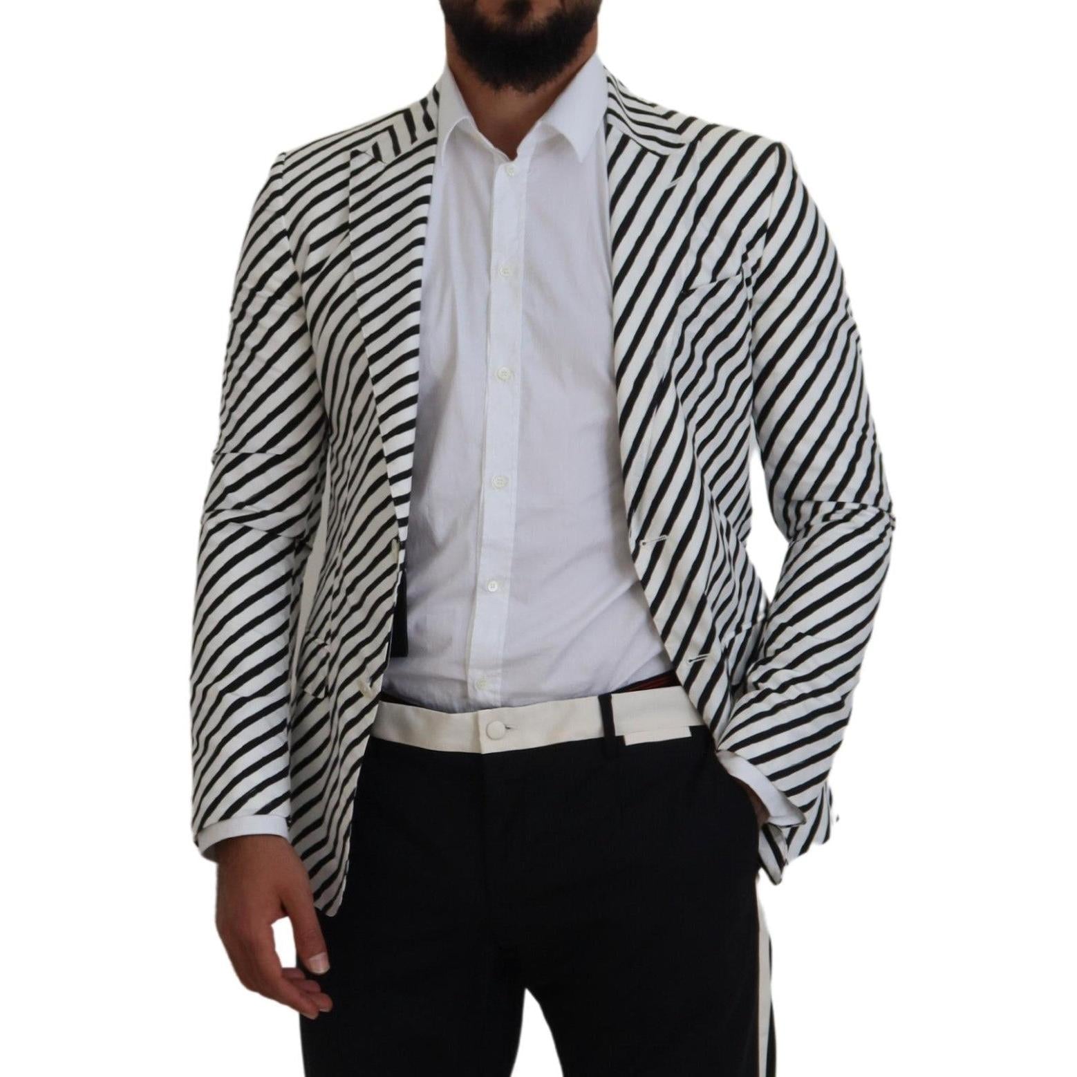 Dolce & Gabbana White Black Striped Slim Fit Jacket Blazer