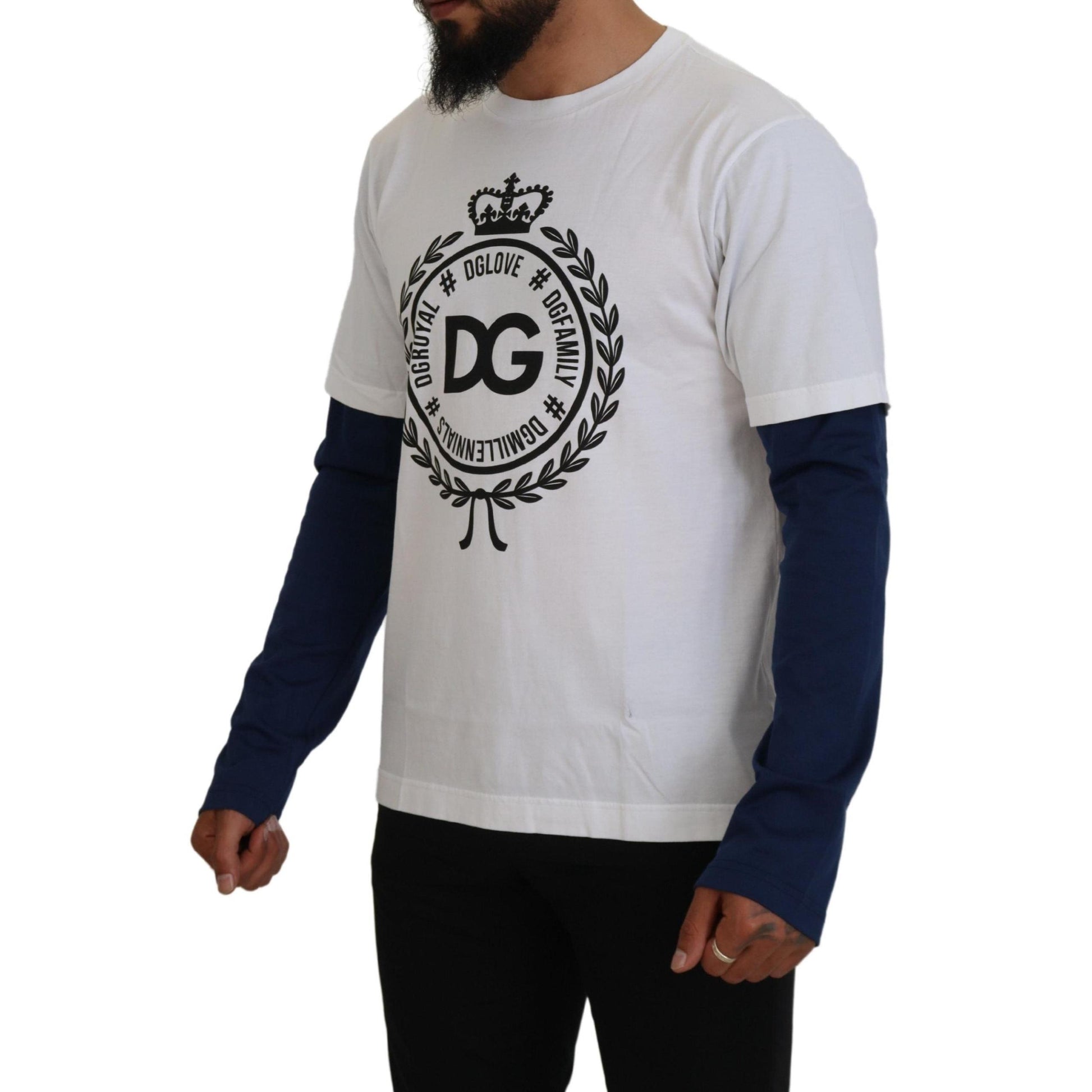 Dolce & Gabbana White Blue DG Crown Pullover Sweater