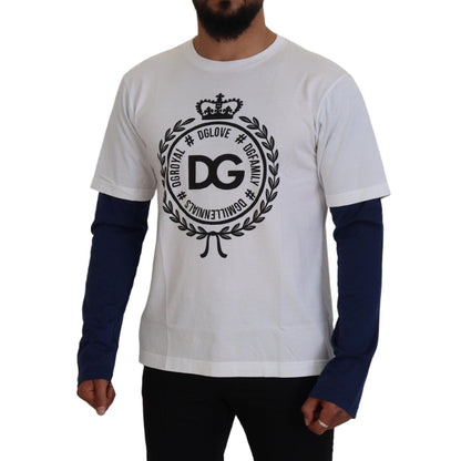 Dolce & Gabbana White Blue DG Crown Pullover Sweater