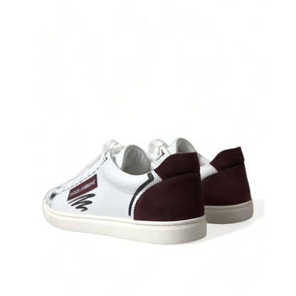 Dolce & Gabbana White Bordeaux Leather Logo Low Top Sneakers Shoes