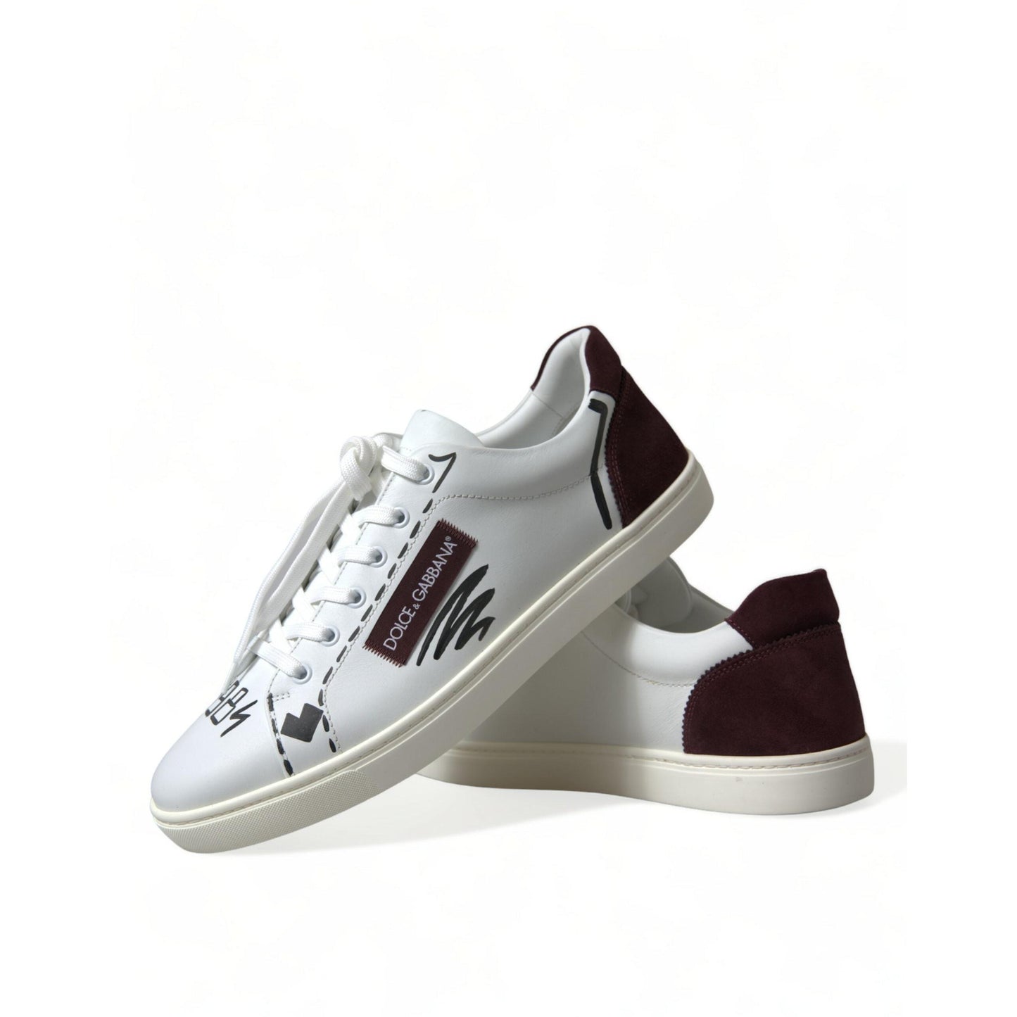 Dolce & Gabbana White Bordeaux Leather Logo Low Top Sneakers Shoes