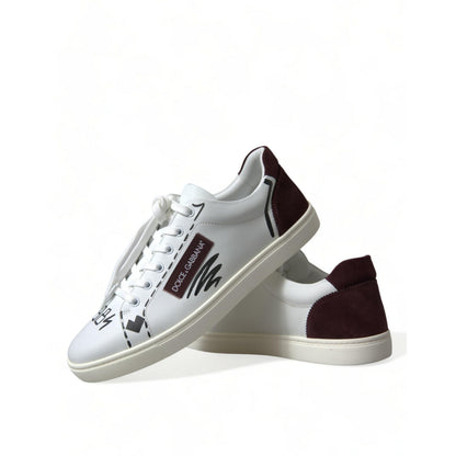 Dolce & Gabbana White Bordeaux Leather Logo Low Top Sneakers Shoes