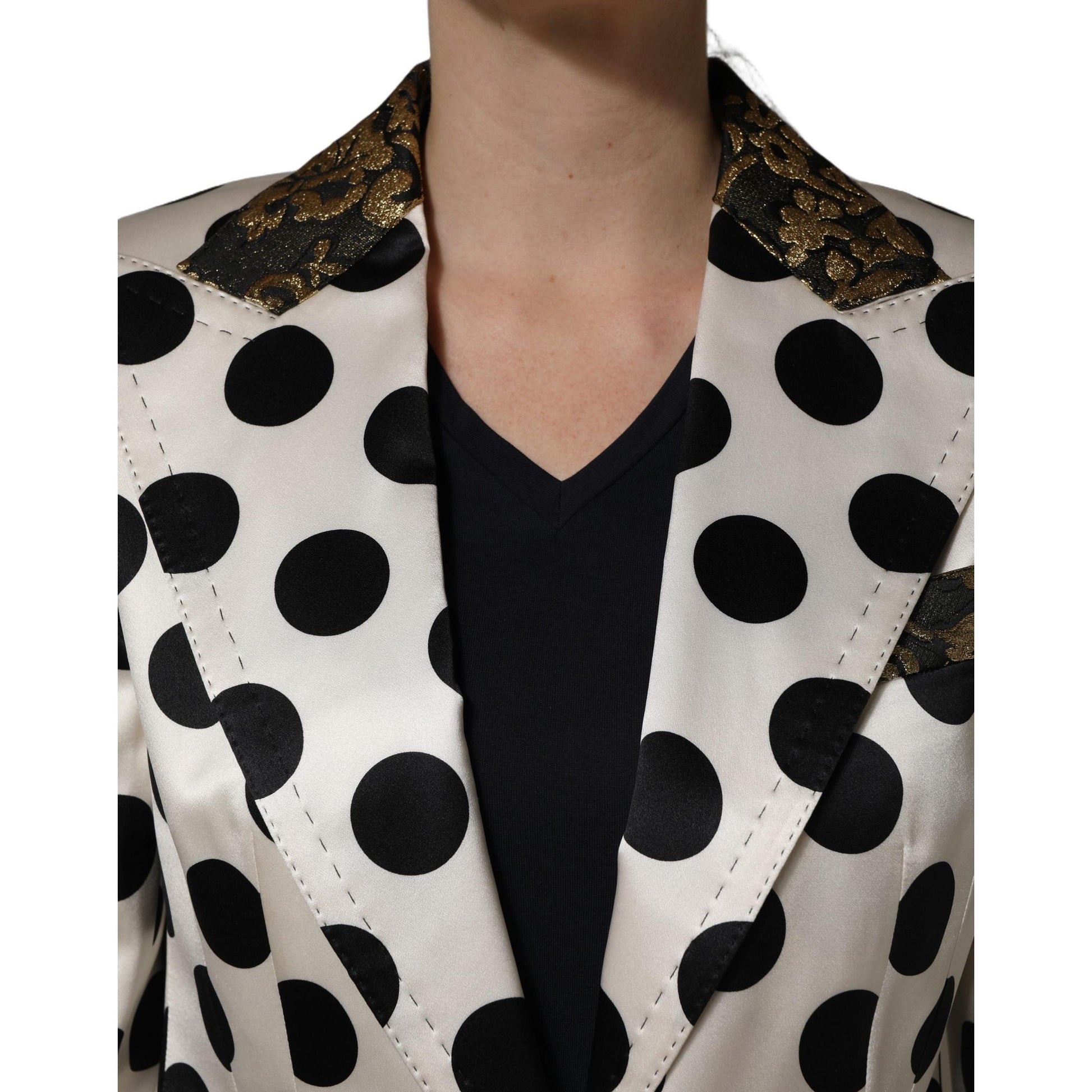 Dolce & Gabbana White Brocade Polka-Dot Print Blazer Jacket