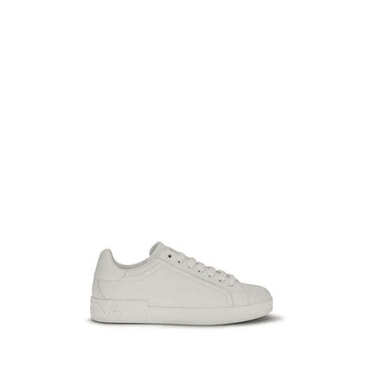 Dolce & Gabbana White Calf Leather Bos Taurus Low Top Sneakers