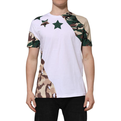 Dolce & Gabbana White Camouflage Cotton Men Crew Neck T-shirt