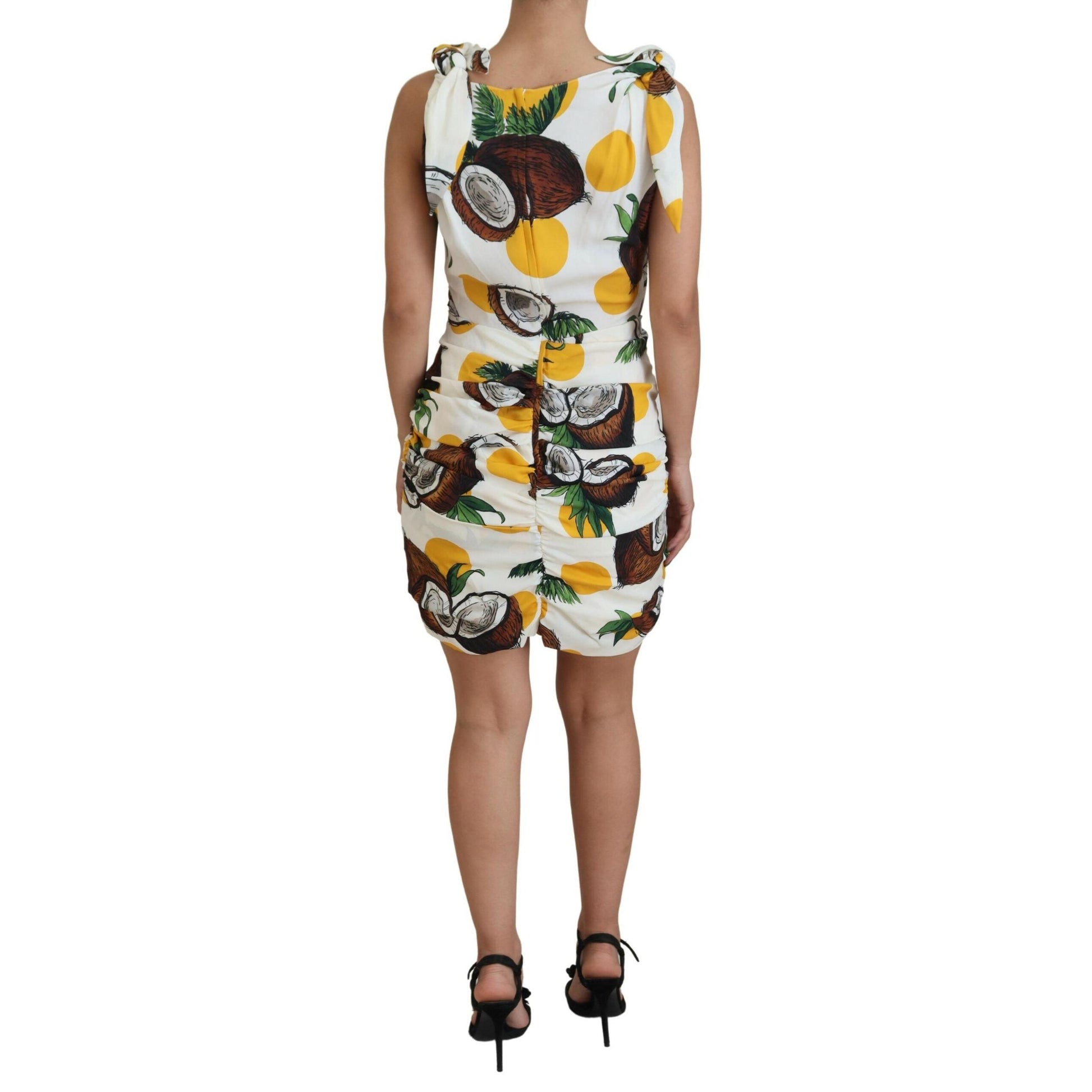 Dolce & Gabbana White Coconut Print Sheath Mini Silk Dress