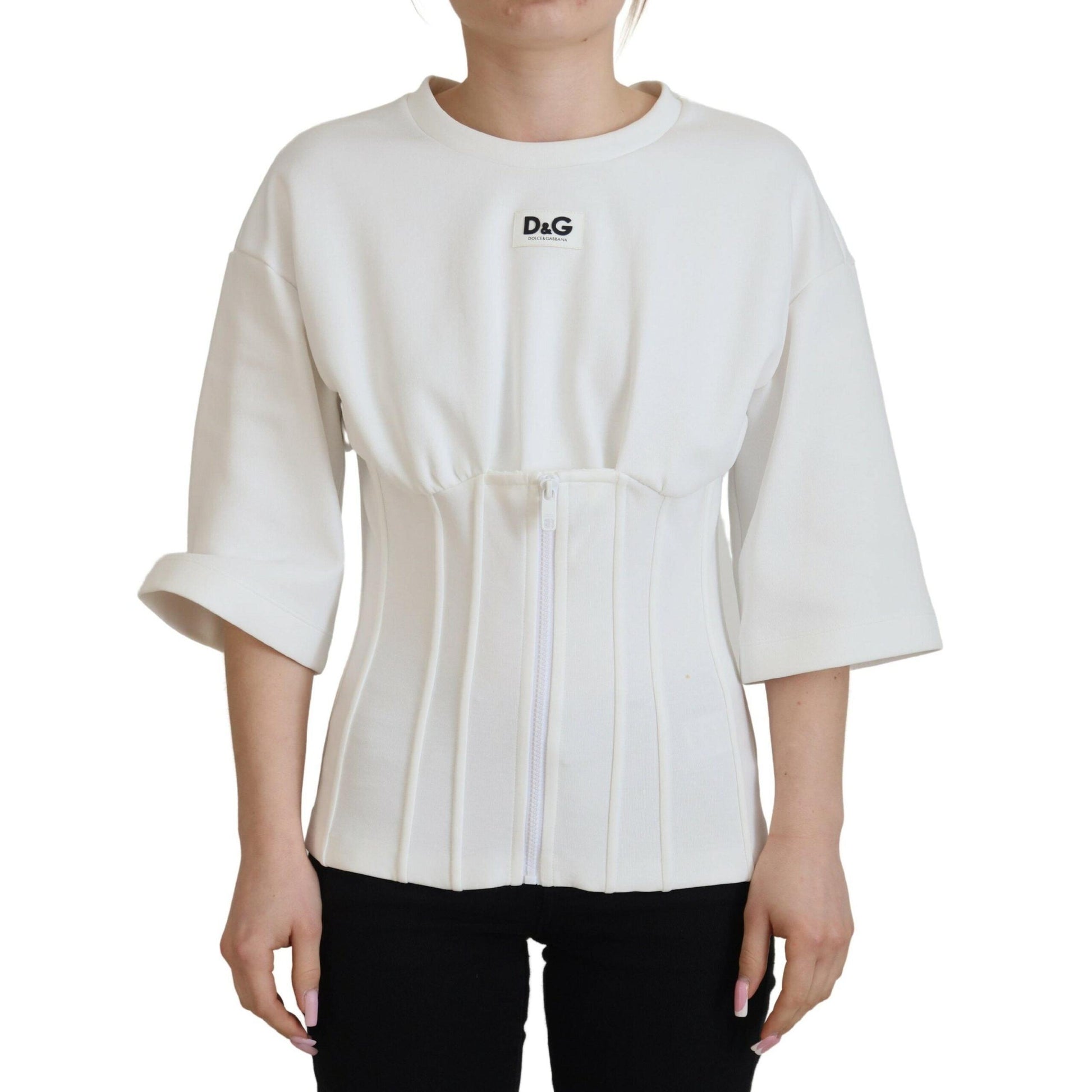 Dolce & Gabbana White Corset Stretch Cotton Top T-shirt